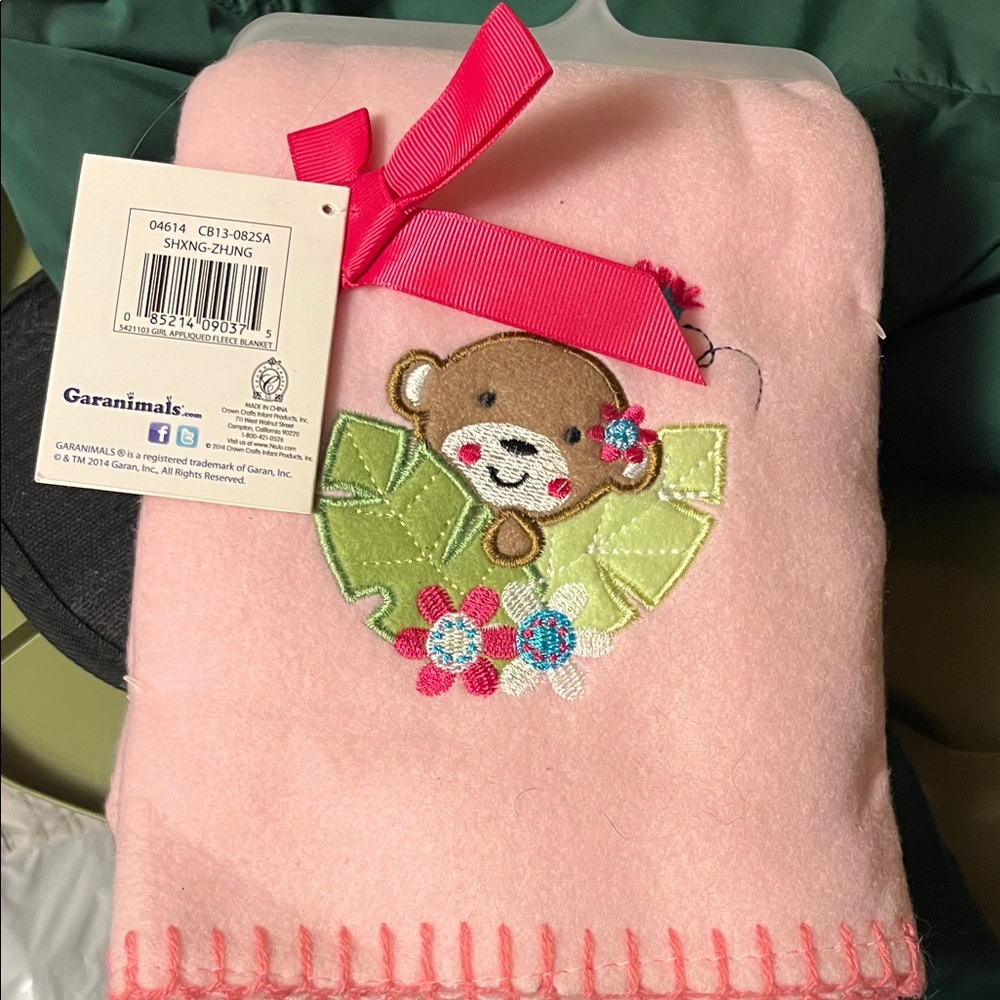 Garanimals Pink Bib with Bear and Floral Design